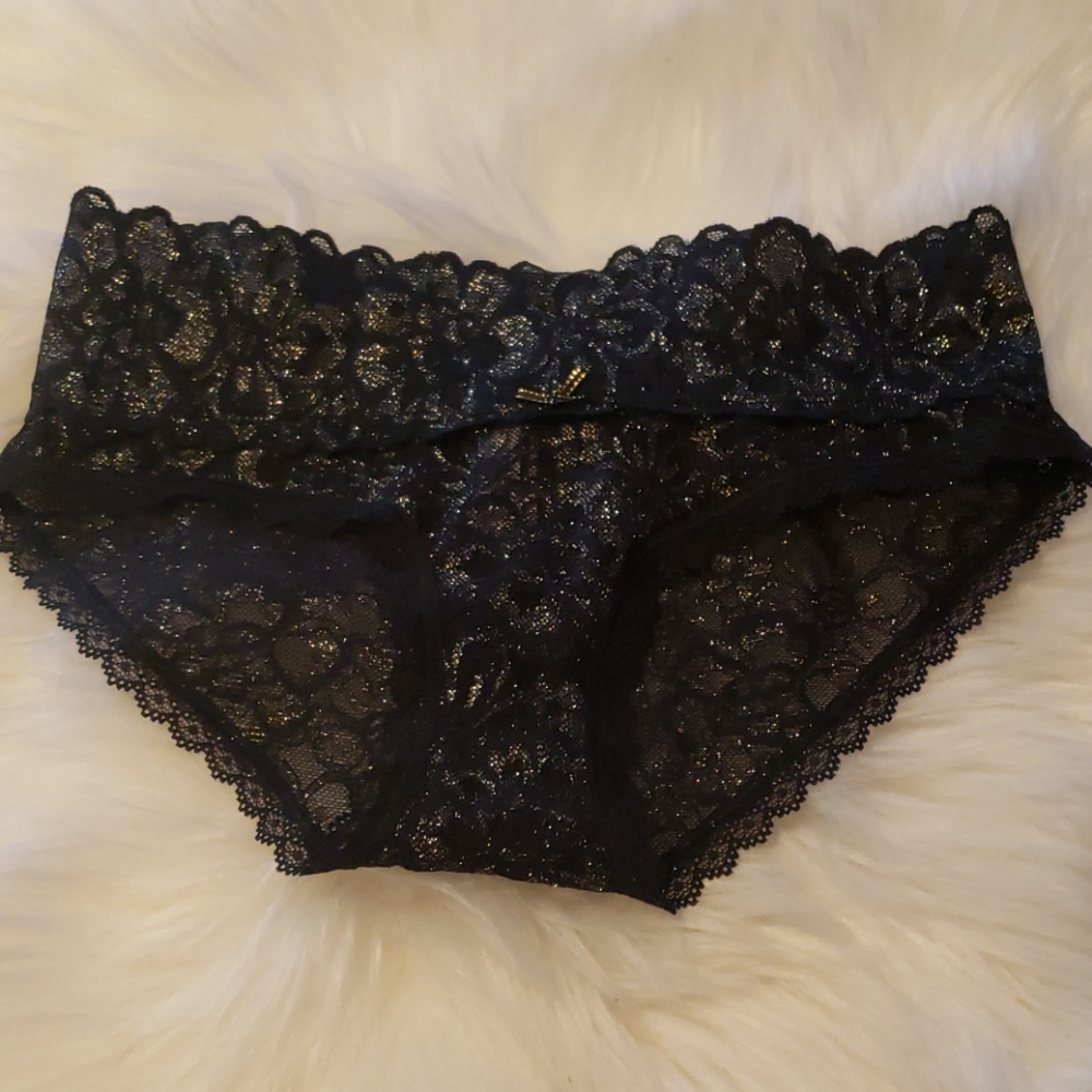 Victoria's Secret black & gold lace cheeky XS
